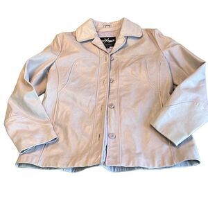Maxima Wilsons Women's Very Light Pastel Pink Button Up Leather Jacket Large
